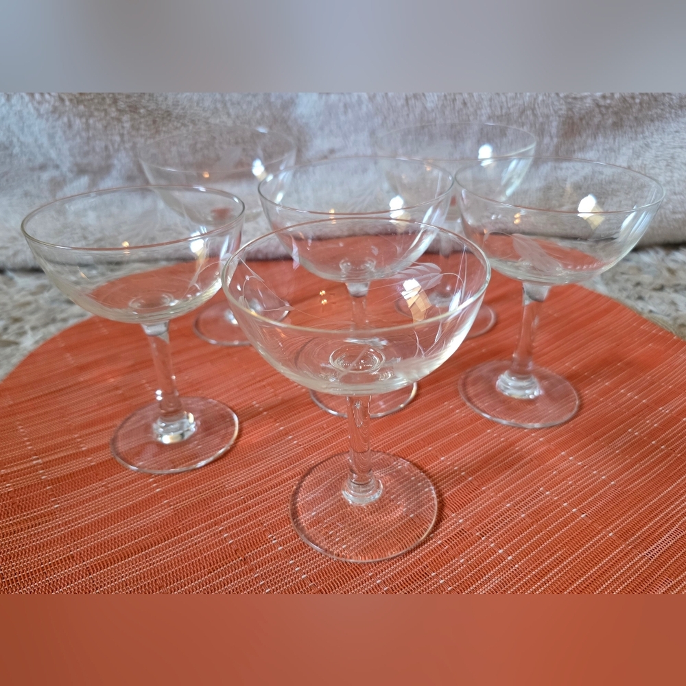 Vintage Noritake Sasaki Wheat Pattern Etched Crystal Champagne Glasses Set of 6